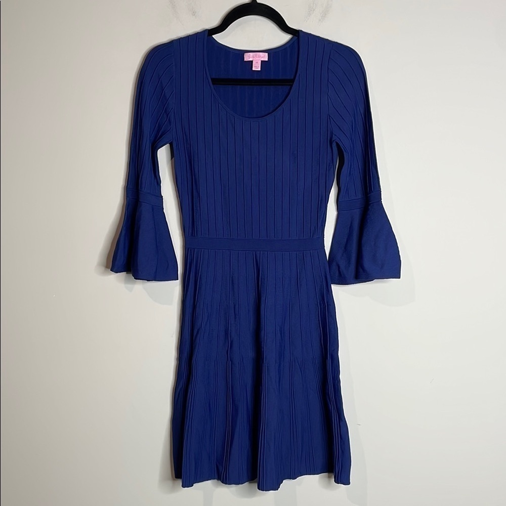 Lilly Pulitzer | Women’s Brandi High Tide Blue Ribbed Fit and Flare Dress XS